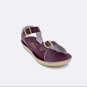 Sun-San Surfer Kids Leather Sandals with Buckle - Claret Size 7